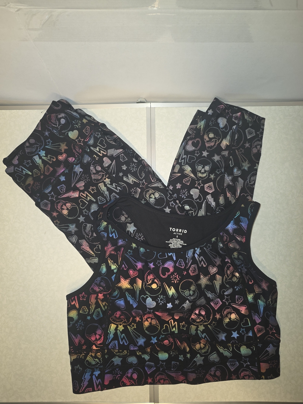 torrid Black Active Set with Iridescent Rainbow Skull & Icons Size 1